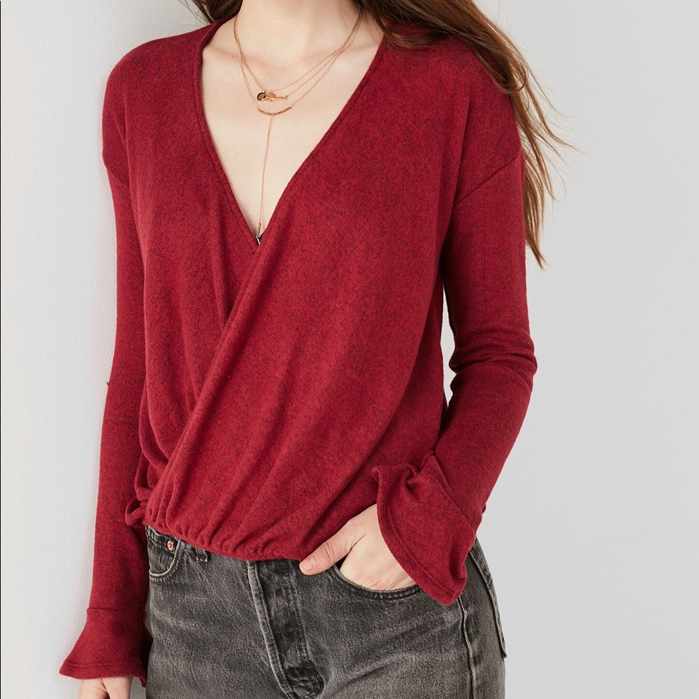 Urban Outfitters Plush Surplice Maroon Top